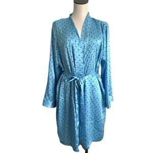 Morgan Taylor Intimates Blue Polka Dots Polyester Women’s Robe W/Pockets Size XL